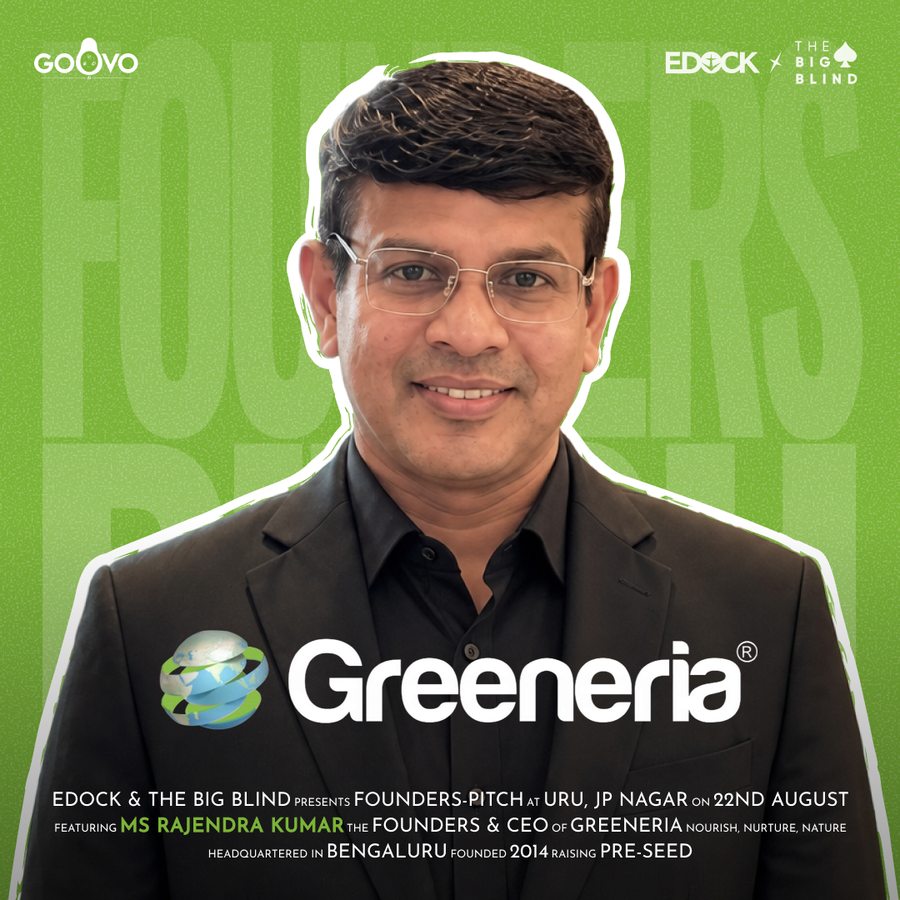 M S Rajendra Kumar, Founder & CEO of Greeneria — nourish, nurture, nature.
                Bengaluru, founded 2014, raising pre-seed.